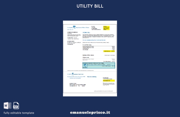 modello di versione della bolletta delle utenze USA LA DWP in stile verificato